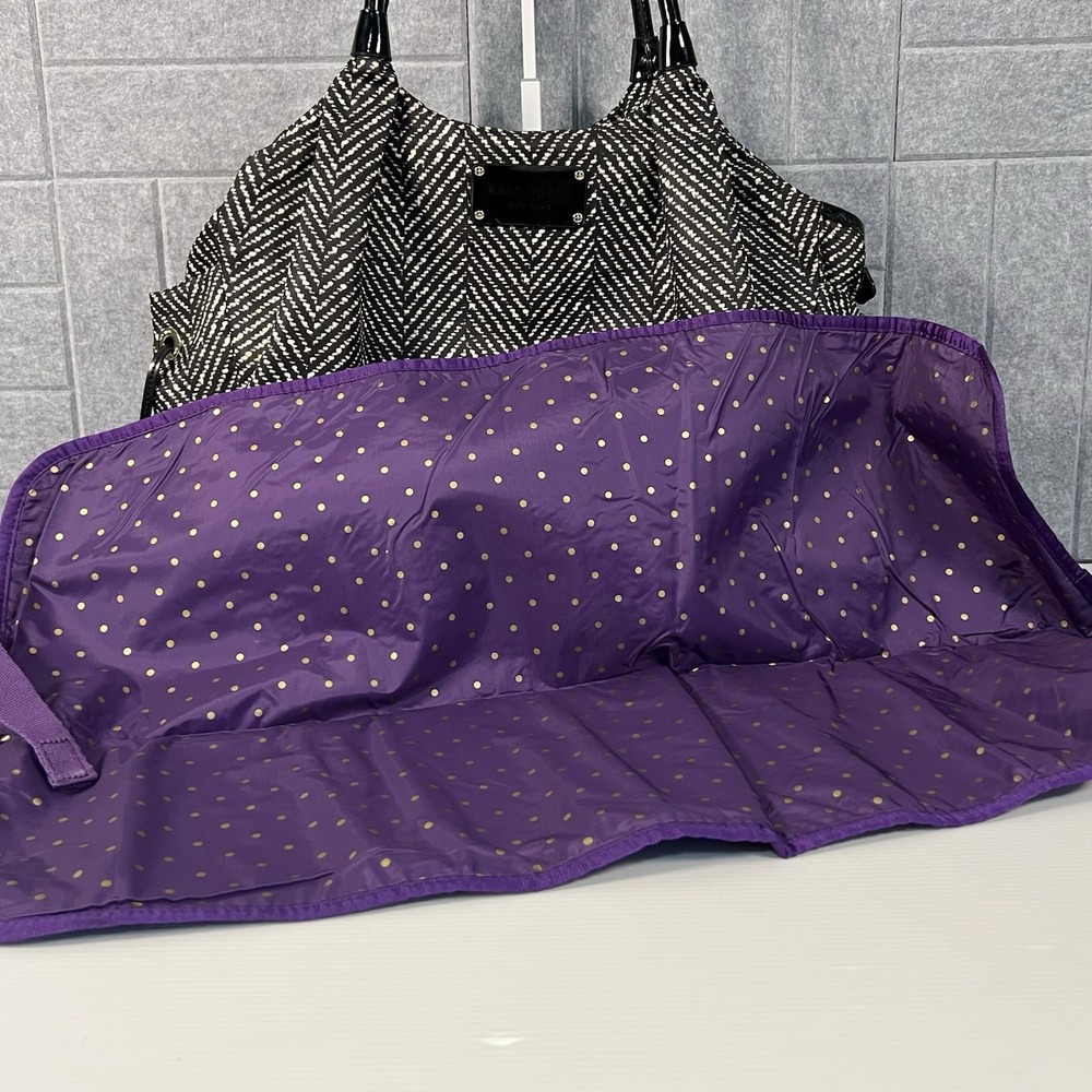 Kate Spade Stevie Baby Diaper Bag Black Herringbone Chevron Tote w/ Changing Pad - Picture 14 of 16
